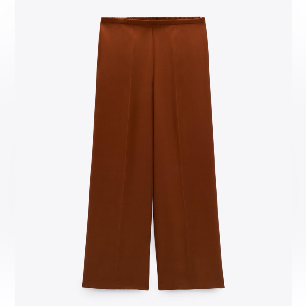 Zara Flowing Wide Leg Trousers Russet Brown Copper Size M